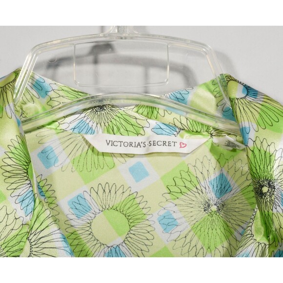 Vintage Y2K Victoria Secret Silky Green Button Up Long Sleeve Night Shirt Sz S - Picture 2 of 4